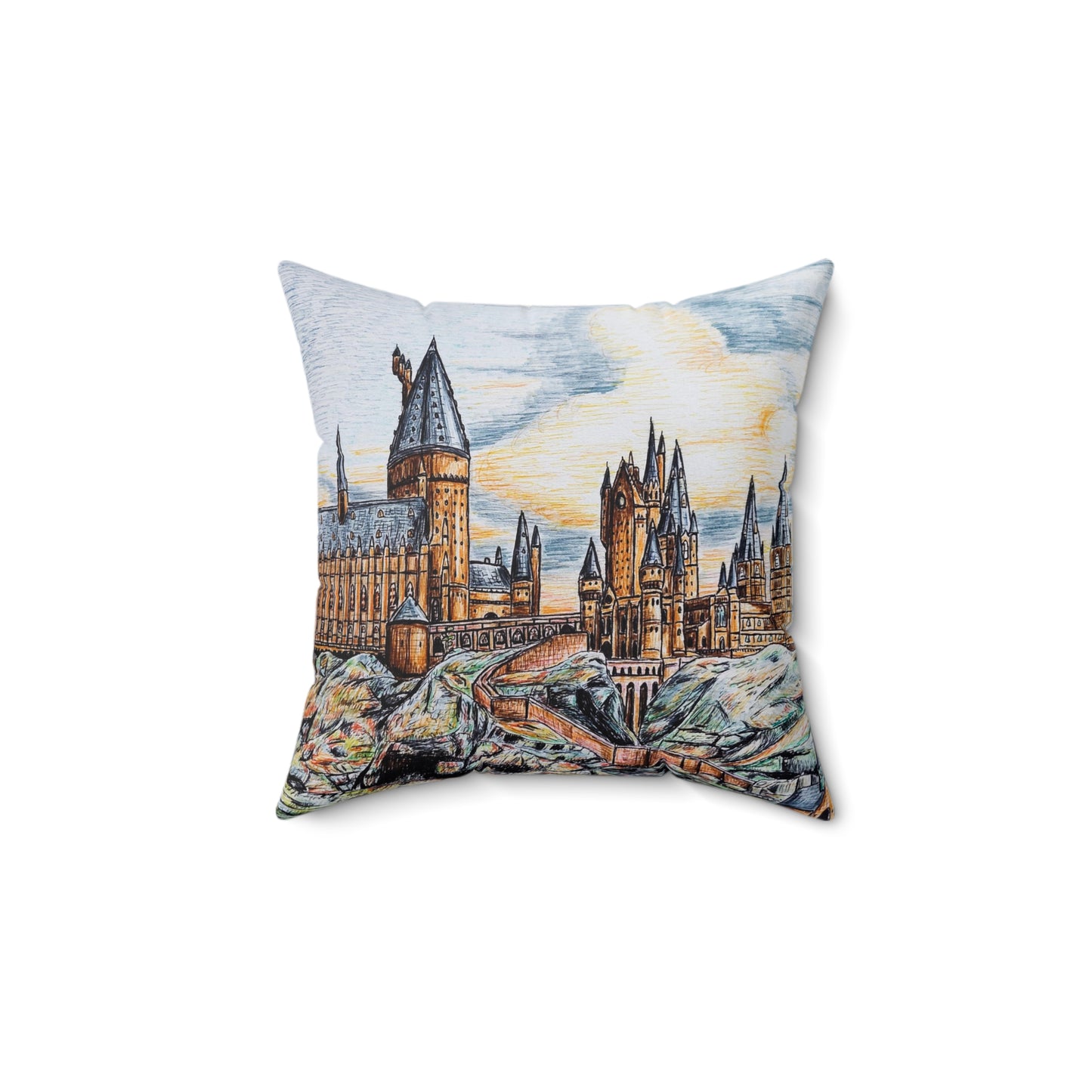 Spun Polyester Square Pillow- Harry Potter, Hogwarts