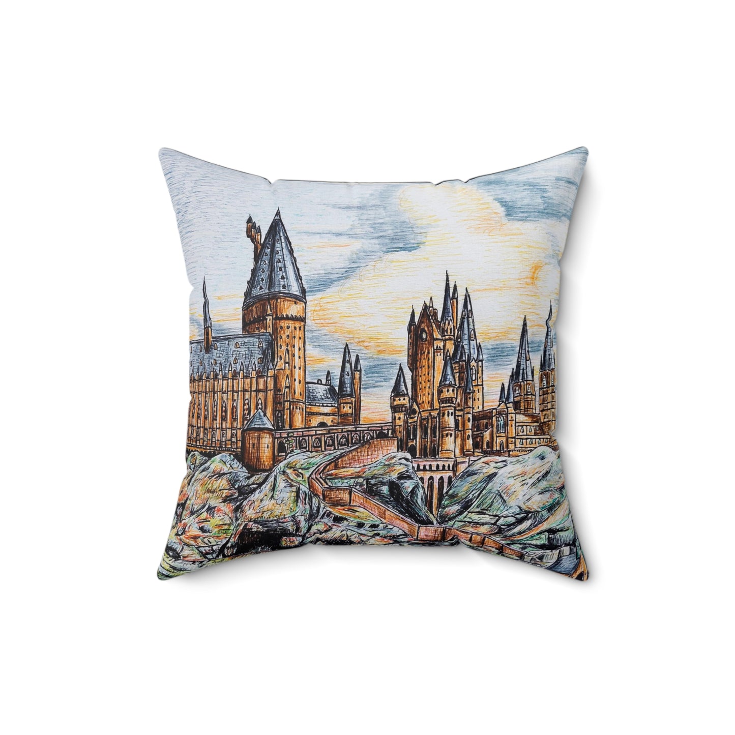 Spun Polyester Square Pillow- Harry Potter, Hogwarts