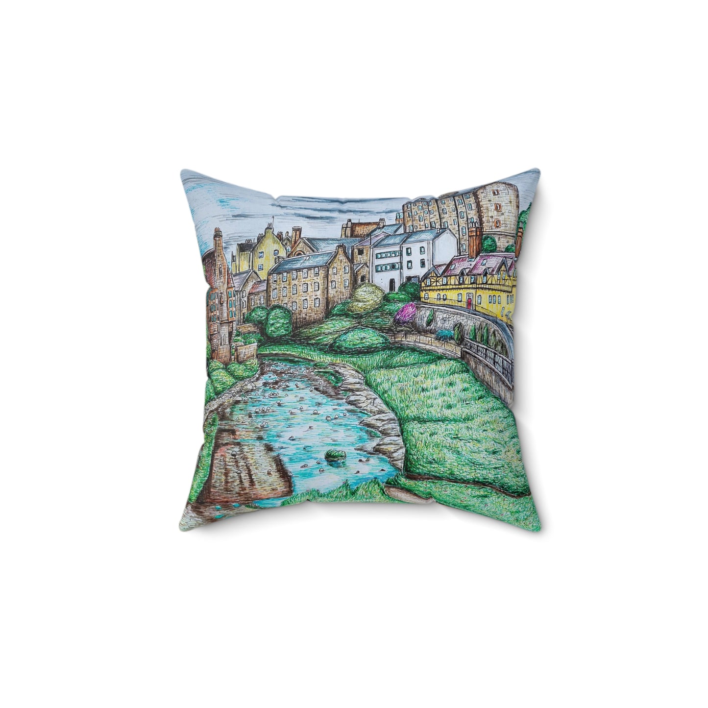 Polyester Square Pillow- Leith Waterway Walk Design
