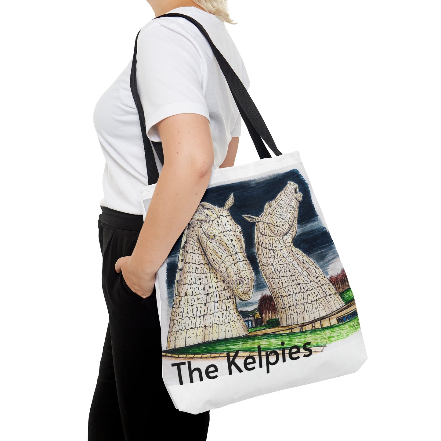 Tote Bag (AOP)- The Kelpies, Falkirk Design
